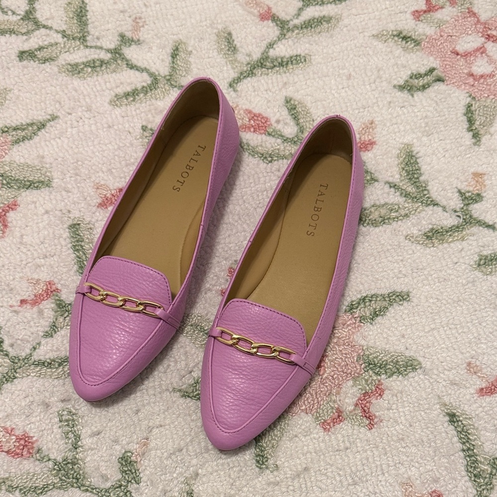 Talbots Lavender Loafers with Gold Chain